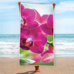 Magenta Orchid Flower Print Beach Towel