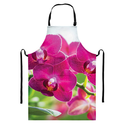 Magenta Orchid Flower Print Bib Apron With Pocket