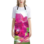 Magenta Orchid Flower Print Bib Apron With Pocket