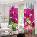 Magenta Orchid Flower Print Blackout Grommet Curtains