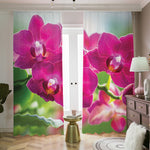 Magenta Orchid Flower Print Blackout Pencil Pleat Curtains