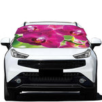 Magenta Orchid Flower Print Car Windshield Snow Cover