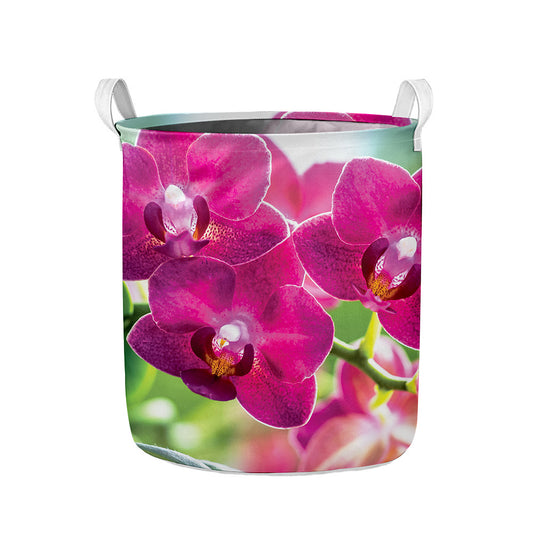 Magenta Orchid Flower Print Collapsible Laundry Basket