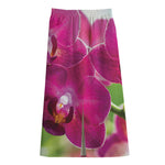 Magenta Orchid Flower Print Cotton Front Slit Maxi Skirt