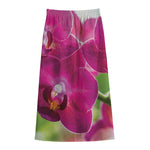 Magenta Orchid Flower Print Cotton Front Slit Maxi Skirt