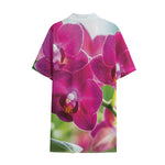 Magenta Orchid Flower Print Cotton Hawaiian Shirt