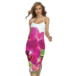 Magenta Orchid Flower Print Cross Back Cami Dress
