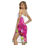Magenta Orchid Flower Print Cross Back Cami Dress