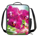 Magenta Orchid Flower Print Crossbody Lunch Bag