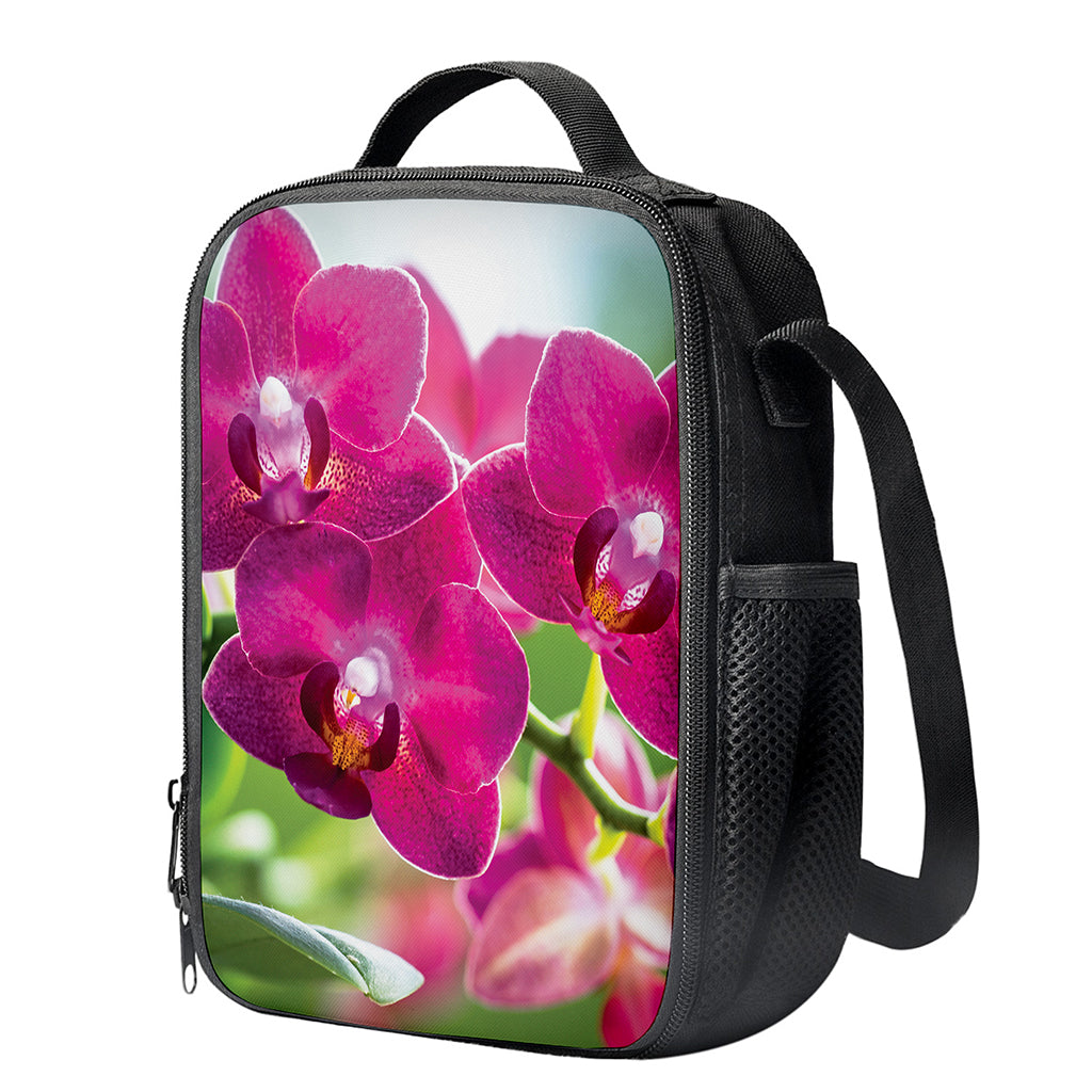 Magenta Orchid Flower Print Crossbody Lunch Bag