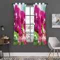 Magenta Orchid Flower Print Grommet Curtain Panels