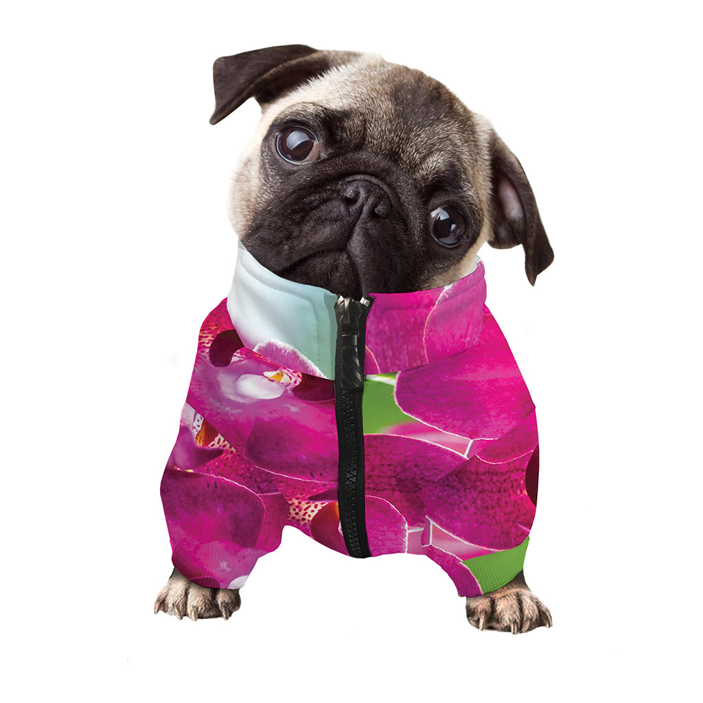 Magenta Orchid Flower Print Dog Zip Up Jacket