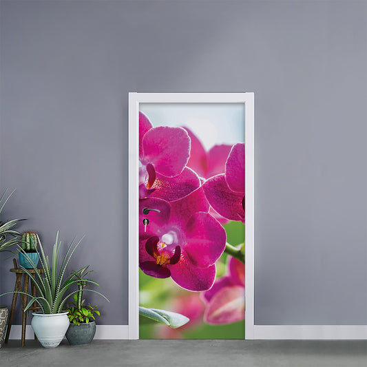 Magenta Orchid Flower Print Door Sticker