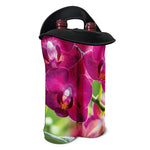 Magenta Orchid Flower Print Double Neoprene Wine Tote
