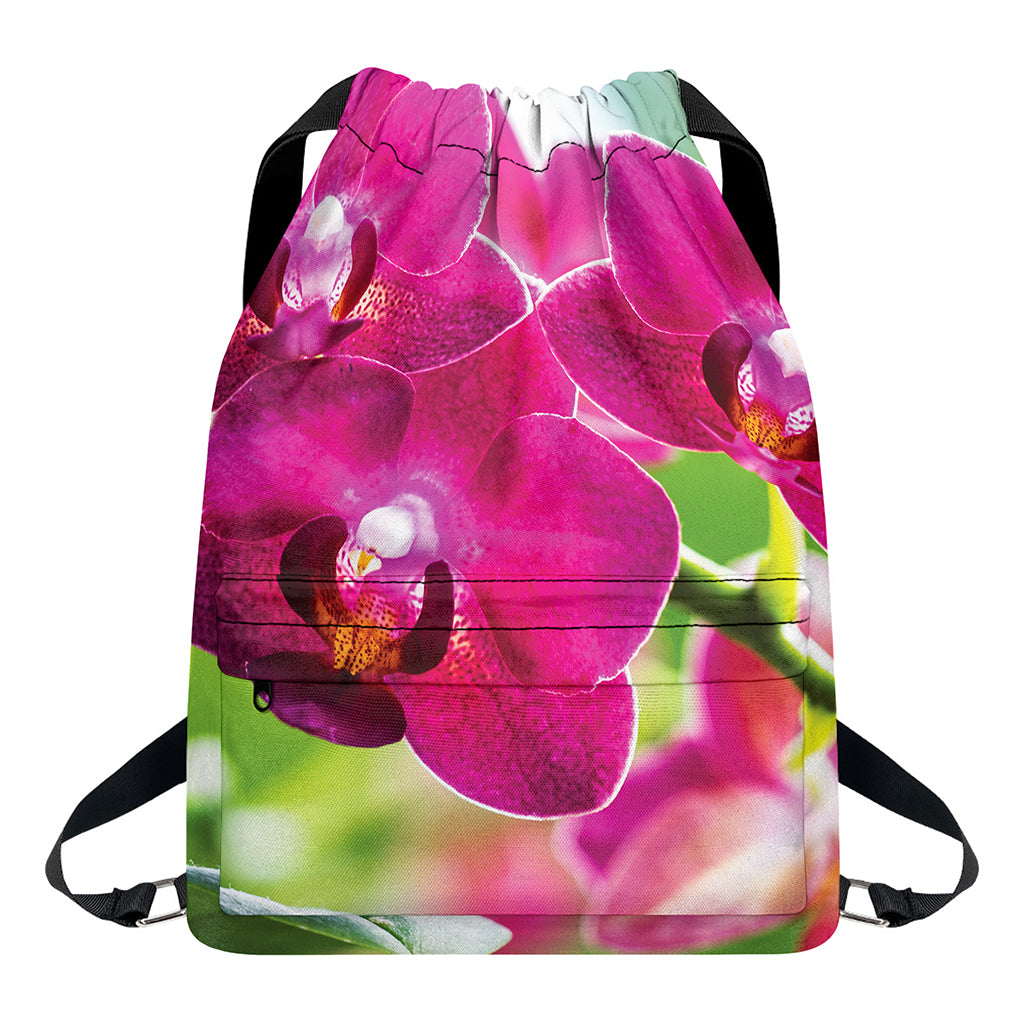 Magenta Orchid Flower Print Drawstring Backpack