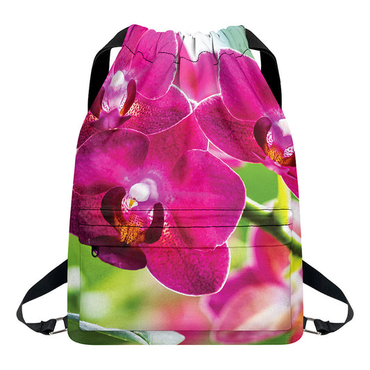 Magenta Orchid Flower Print Drawstring Backpack