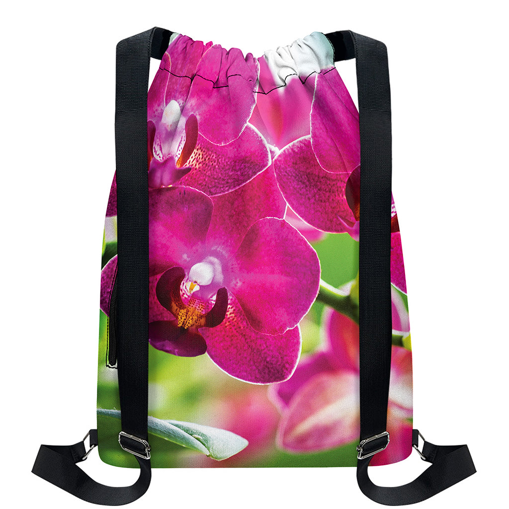 Magenta Orchid Flower Print Drawstring Backpack