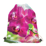 Magenta Orchid Flower Print Drawstring Bag