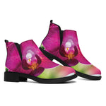 Magenta Orchid Flower Print Flat Ankle Boots