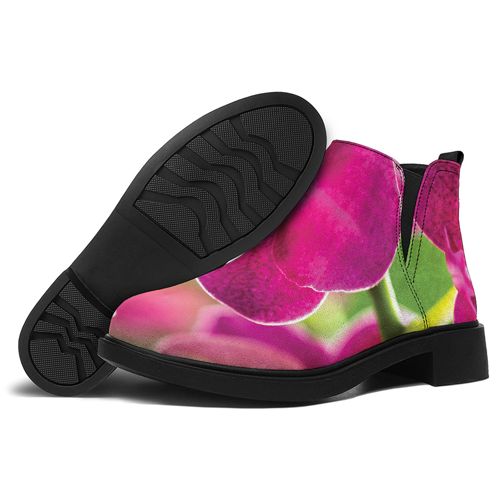 Magenta Orchid Flower Print Flat Ankle Boots