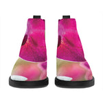 Magenta Orchid Flower Print Flat Ankle Boots
