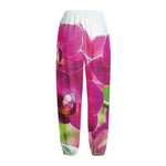 Magenta Orchid Flower Print Fleece Lined Knit Pants