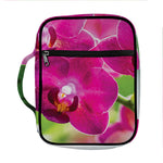 Magenta Orchid Flower Print Front Pocket Bible Bag