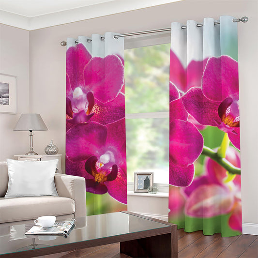 Magenta Orchid Flower Print Grommet Curtains