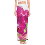 Magenta Orchid Flower Print High Slit Maxi Skirt