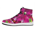 Magenta Orchid Flower Print High Top Leather Sneakers