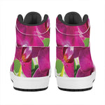Magenta Orchid Flower Print High Top Leather Sneakers
