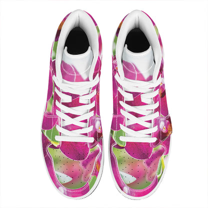 Magenta Orchid Flower Print High Top Leather Sneakers