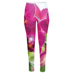 Magenta Orchid Flower Print High-Waisted Pocket Leggings
