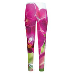 Magenta Orchid Flower Print High-Waisted Pocket Leggings