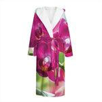 Magenta Orchid Flower Print Hooded Bathrobe