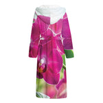Magenta Orchid Flower Print Hooded Bathrobe