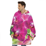 Magenta Orchid Flower Print Hoodie Blanket