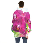 Magenta Orchid Flower Print Hoodie Blanket