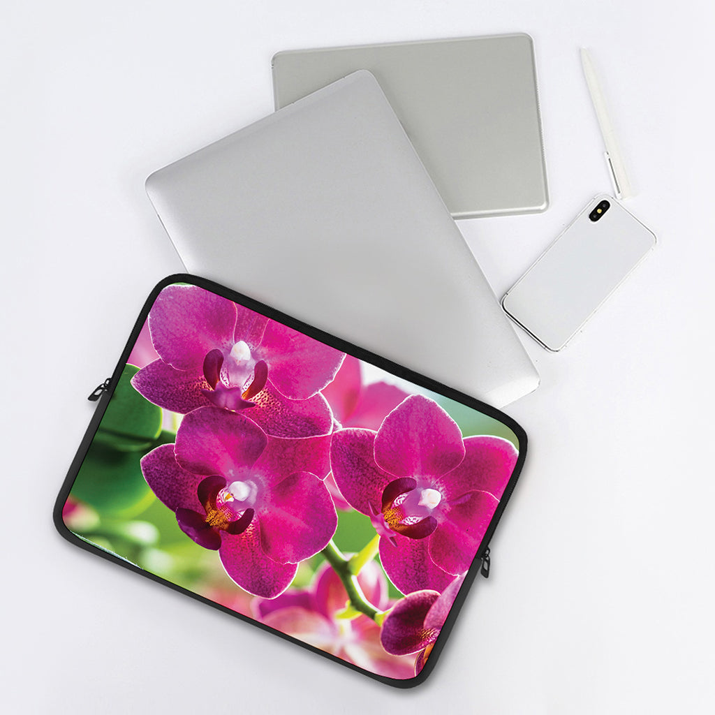 Magenta Orchid Flower Print Laptop Sleeve