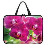 Magenta Orchid Flower Print Laptop Sleeve With Handle