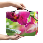 Magenta Orchid Flower Print Leather Bible Cover