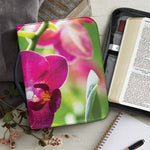 Magenta Orchid Flower Print Leather Bible Cover