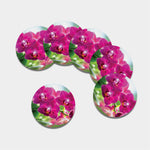 Magenta Orchid Flower Print Leather Coaster Set