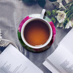 Magenta Orchid Flower Print Leather Coaster Set