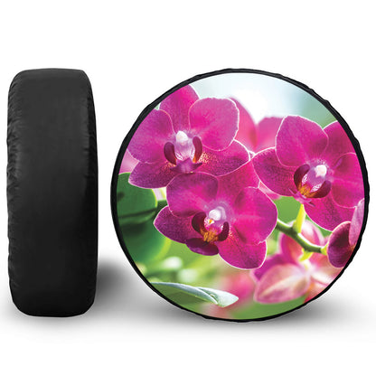 Magenta Orchid Flower Print Leather Spare Tire Cover