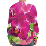 Magenta Orchid Flower Print Long Sleeve Baseball Jersey