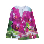 Magenta Orchid Flower Print Long Sleeve Short Coat