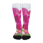 Magenta Orchid Flower Print Long Socks