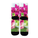 Magenta Orchid Flower Print Long Socks