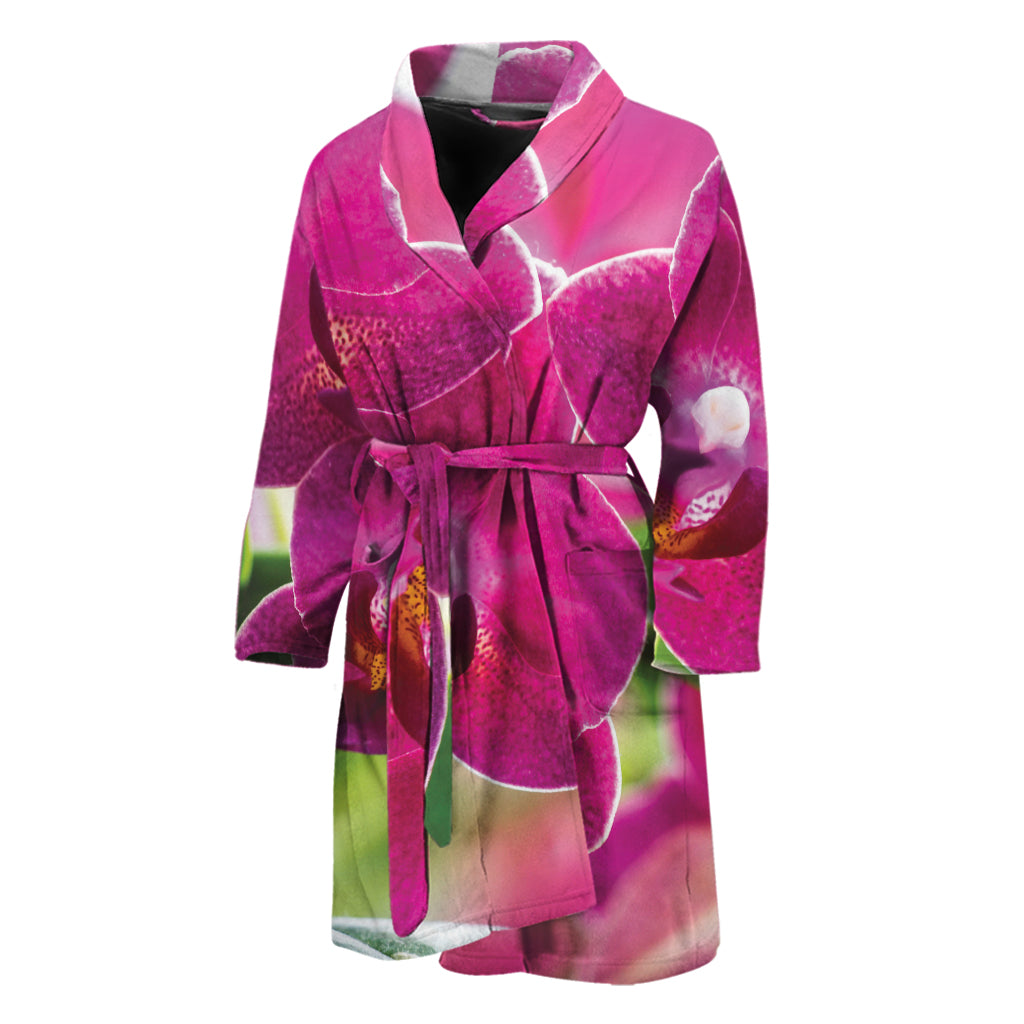 Magenta Orchid Flower Print Men's Bathrobe